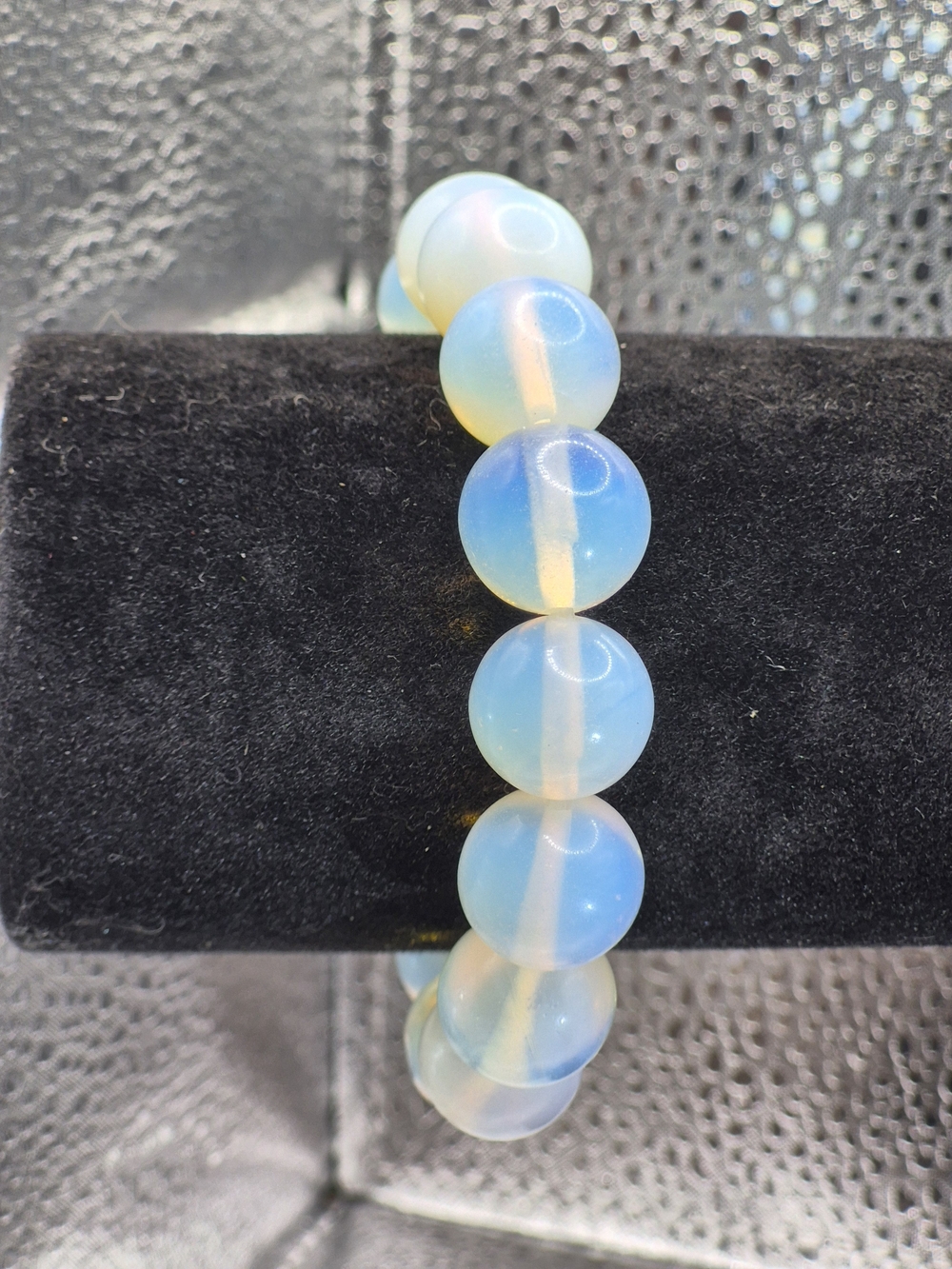 Translucent Opalite Bead Stretch Bracelet — Blue Glow